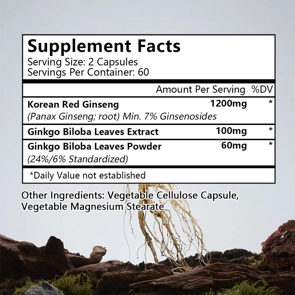 Ginkgo Biloba Leaves Extract Dietary Supplement, 120 Vegetable Capsules Per Bottle
