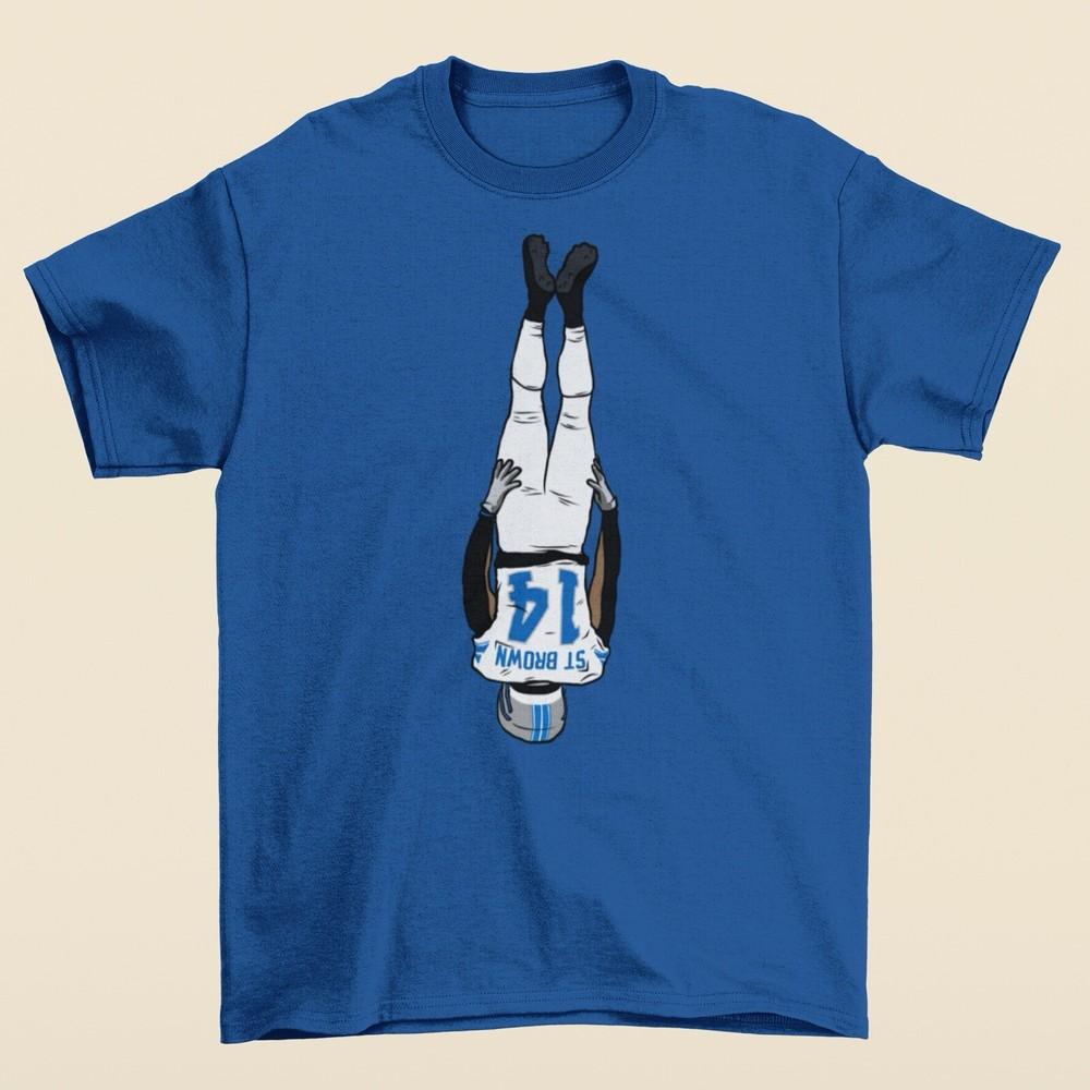 

Amon Ra St. Brown Upside Down Celebration Detroit Football T-Shirt 3XL