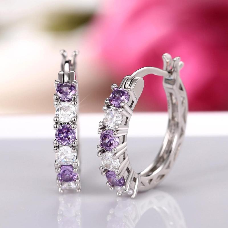 

1 Pair Fashion Cubic Zirconia Hoop Earrings for Women for Wedding Anniversary Engagement Party Jewelry Valentine s Day Gift one-size фиолетовый