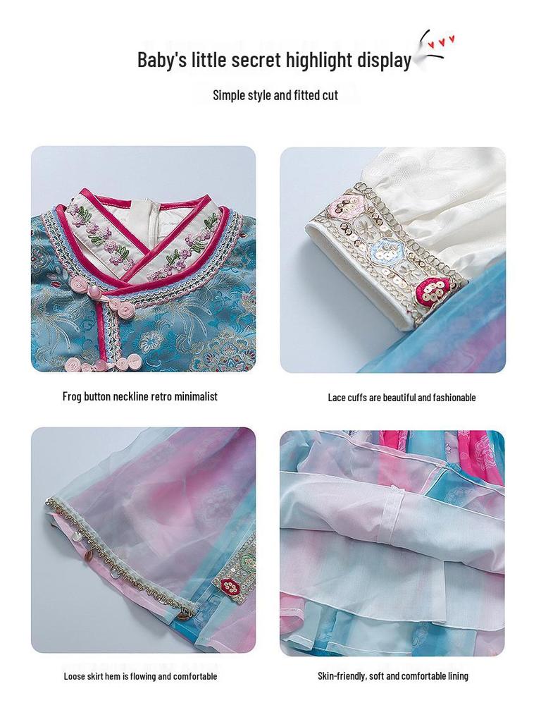 Girls' Spring & Autumn Hanfu Dress Set – Chinese Style Performance Costume for Children, Two-Piece Ethnic Outfit