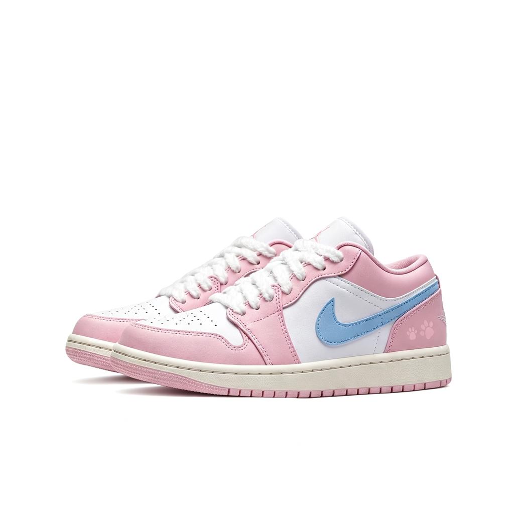 Jordan Air Jordan 1 Pink Cat Paw Cushioning Slip Resistant Abrasion Resistant Low top Vintage Basketball Shoes Women's DC0774-607 (Team1335-)