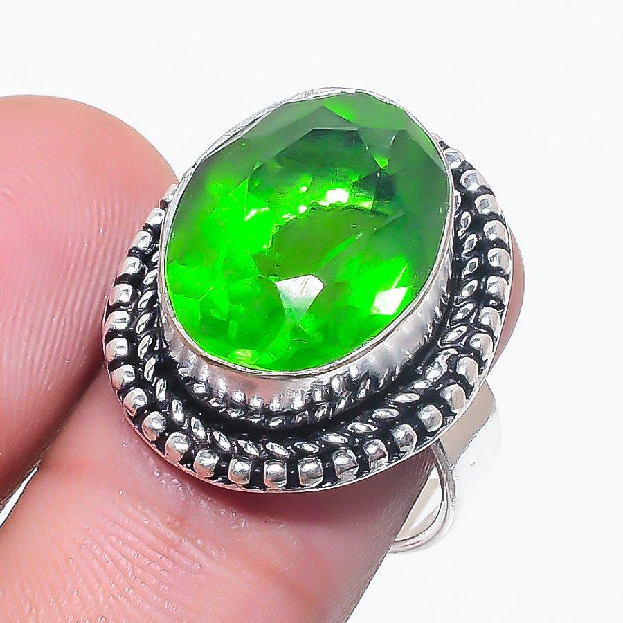 Natural Peridot Gemstone Handmade 925 Sterling Silver Jewelry Ring Size 6 O1h83