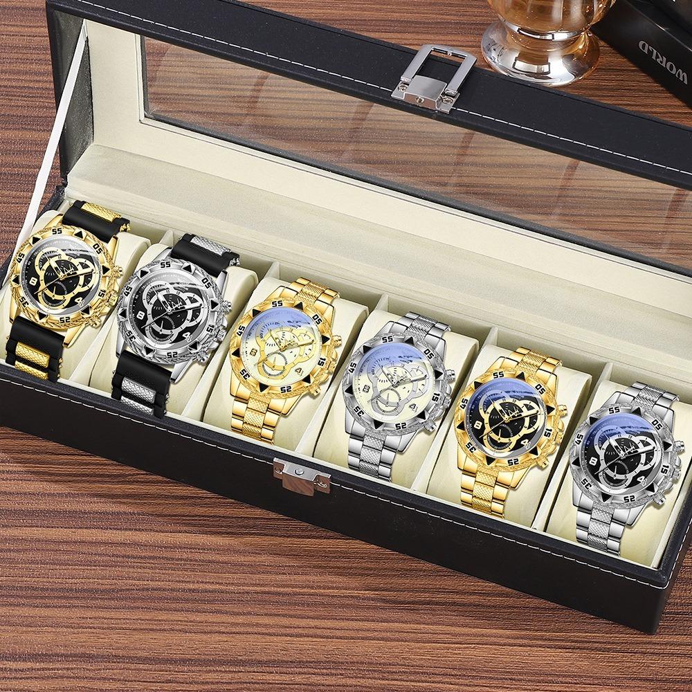 Men's Watch Blu-ray Glass Quartz Watch Classic Watch False Three-eye Digital Alloy Watch