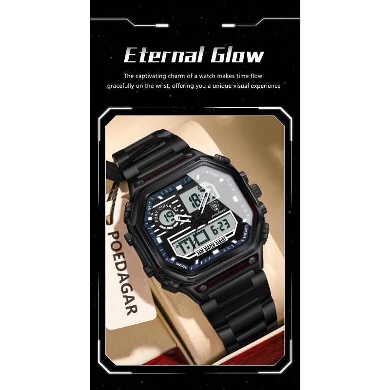 POEDAGAR Top Luxury Men Quartz Watch Waterproof Stainless Steel LED Man Watch Week Date Sports Military Electronic Watches