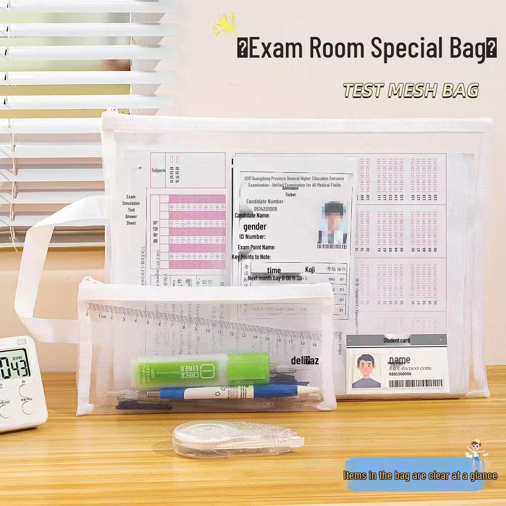 A4 Transparent Mesh File Bag - Exam Pencil Case & Ticket Holder with Zipper