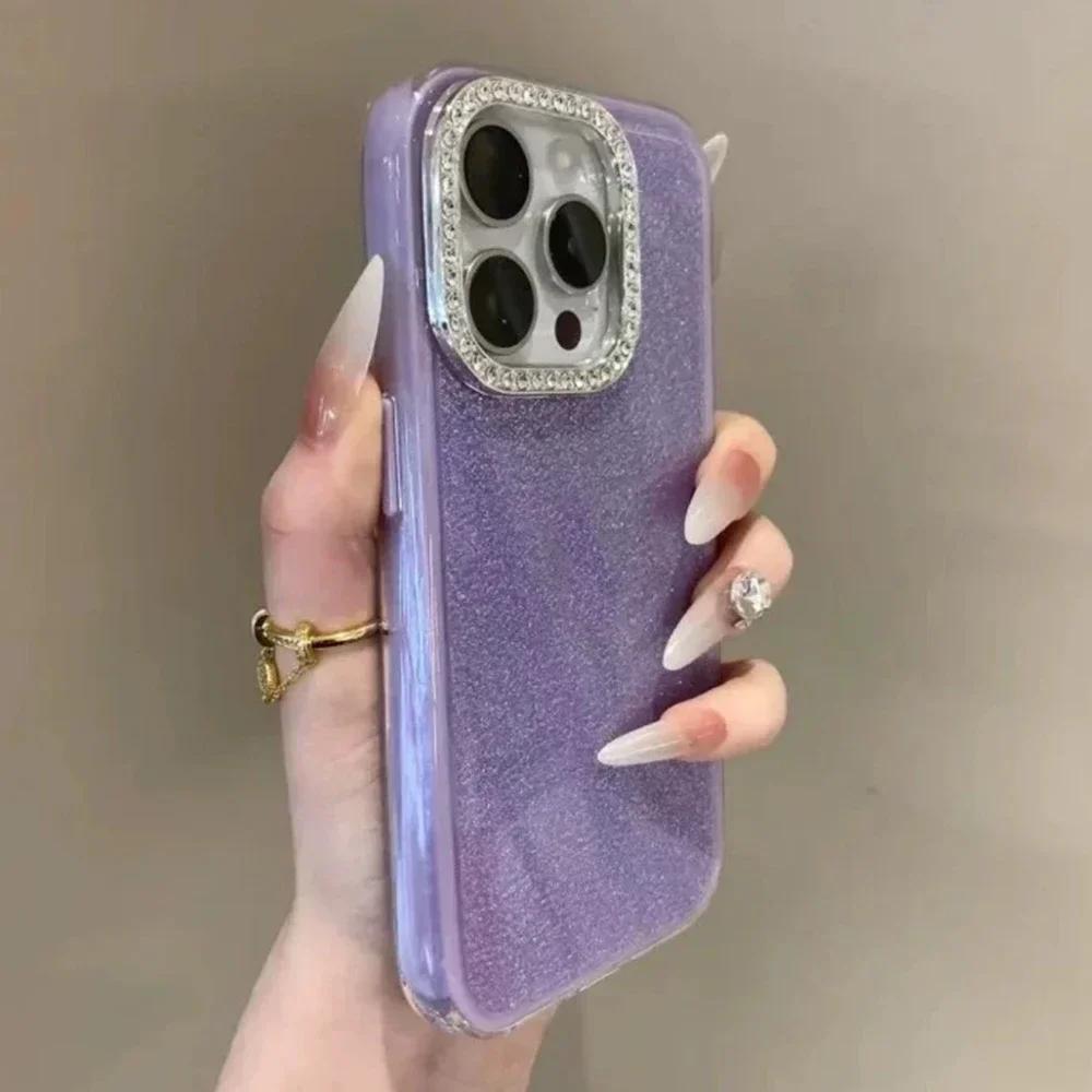 3 IN 1 Bling Glitter IMD Candy Color Phone Case For iPhone 16 15 14 13 12 11 17Pro Max Plus Diamond Camera Protector Shining Cover