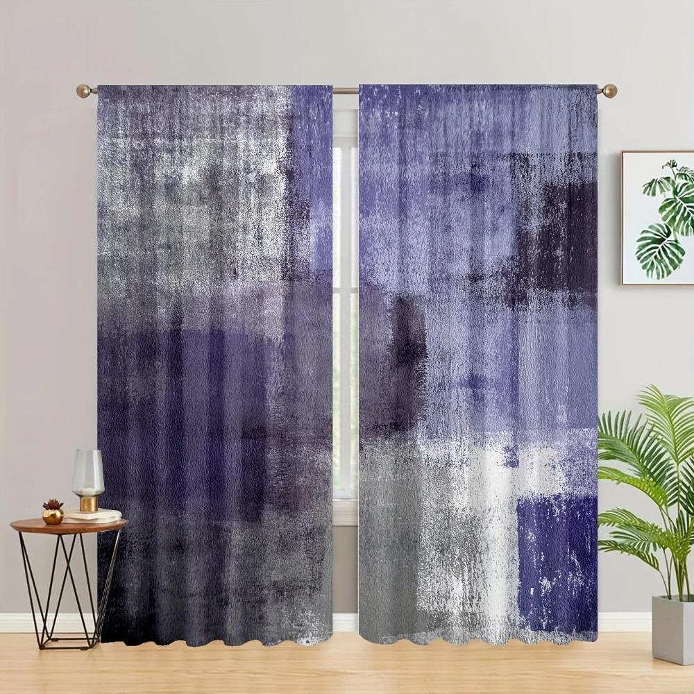 2pc Abstract Printed Window Curtain For Bedroom, Office, Kitchen, Living Room Rod Pocket Window Treatment For Home Decor Room