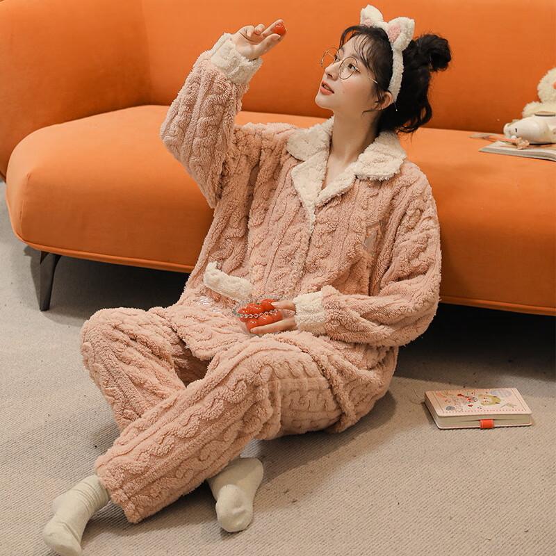 Женский осенне-зимний теплый пижамный комплект из кораллового флиса M