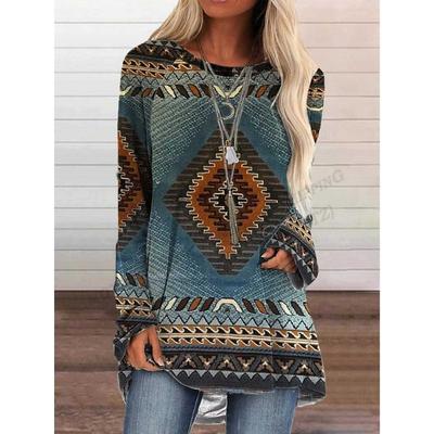 Ethnic 3d Print T-shirt Women Fashion T-shirts Casual Long Sleeve Tops Tees Graphic Print Tshirt Loose Harajuku Vintage Tees