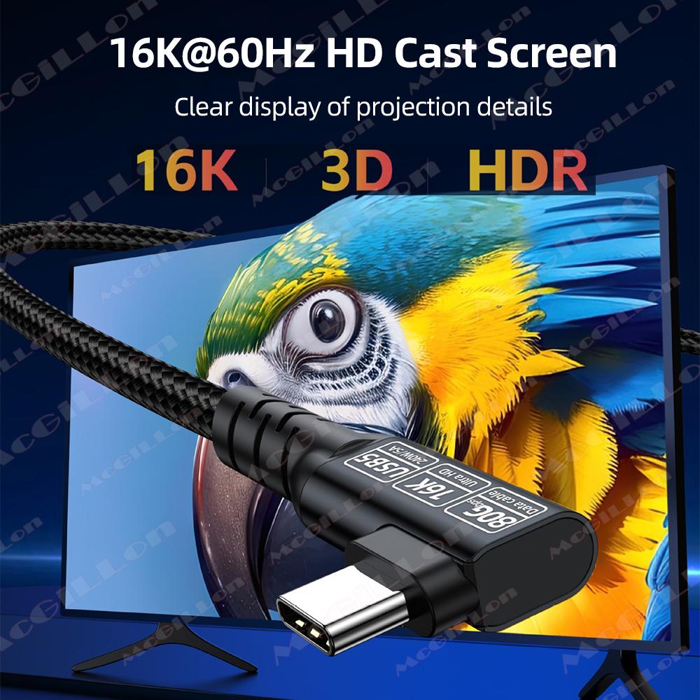 Elbow Type-C to USB5.0 PD240W 80Gbps Thunderbolt 5 Type-C Cable 16K 8K 48V/5A for iPhone 16 Pro Tablet Switch Laptop MacBook Pro