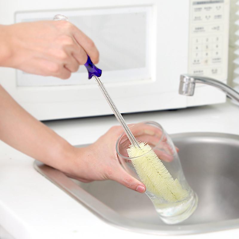 Plastic Adjustable Bottle Brush With Long Curved Handle For Home And Kitchen Use