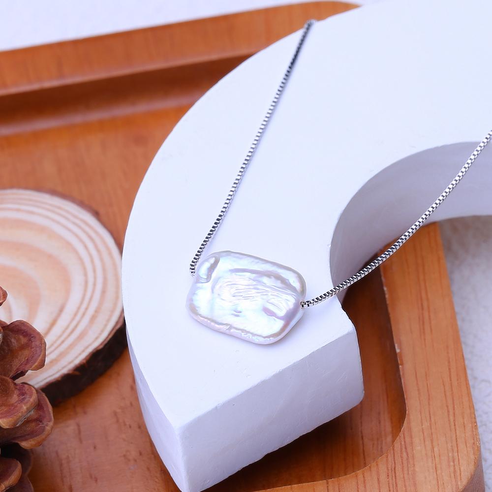 LSOOYH Natural Freshwater Big Baroque Pearl Pendant Classic Silver Color Pendant Necklaces For Women Girl Birthday Gift
