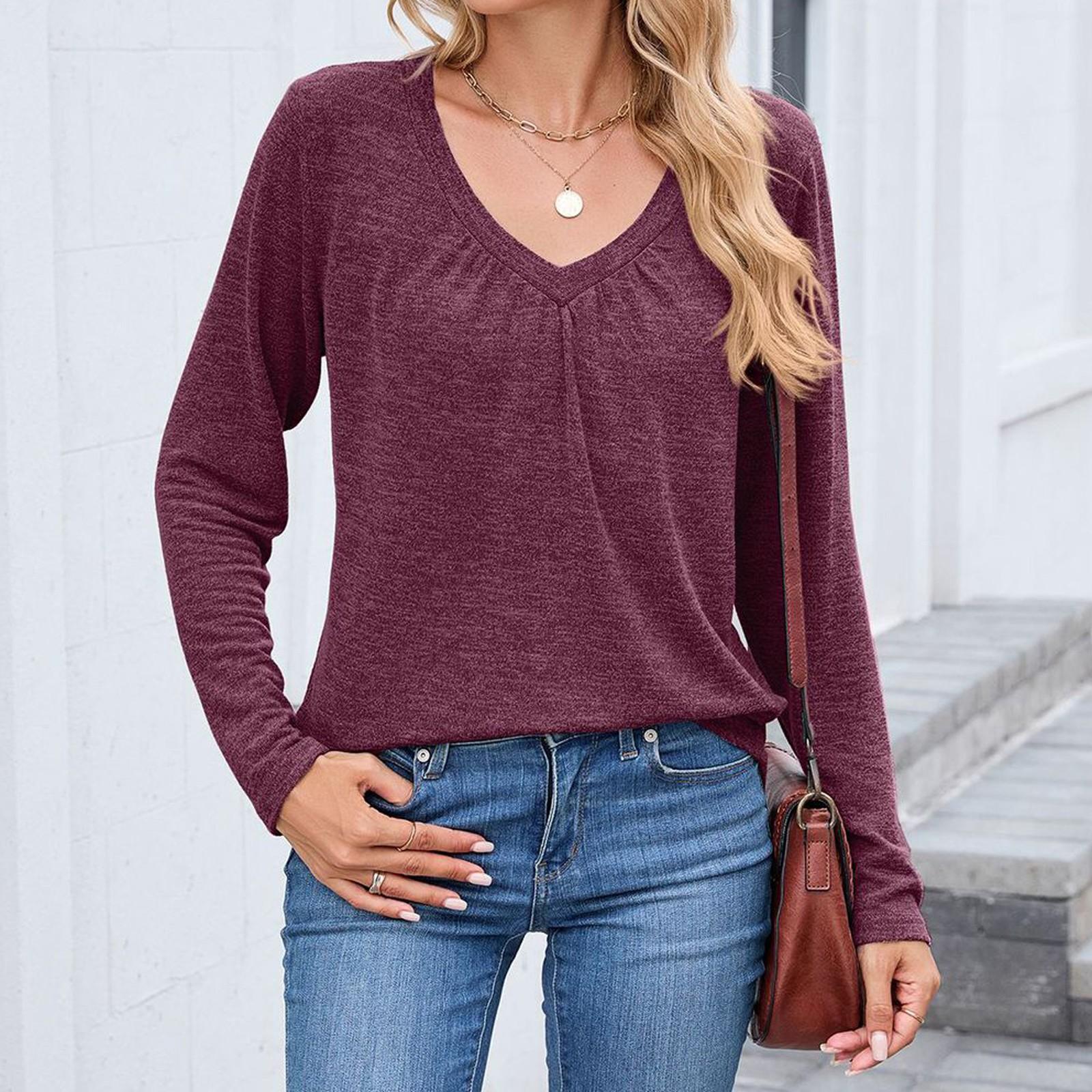 

Женские топы с длинным рукавом, футболки с круглым вырезом, осенняя мода, повседневные деловые туники-блузки XXL винный