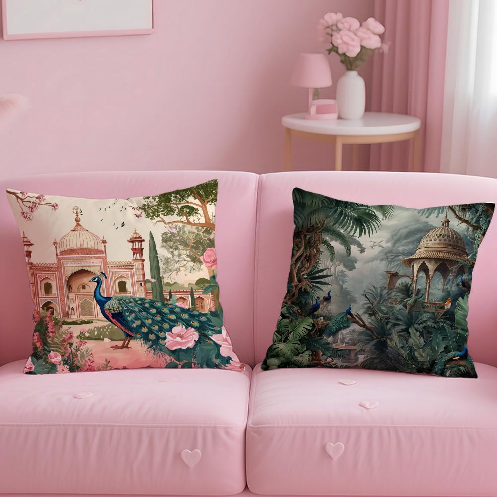 Hot Mmughal Garden with Peacocking Cushion Cover Soft EasyWash Pillow Case Versatile for Couch Bed Travel and Office
