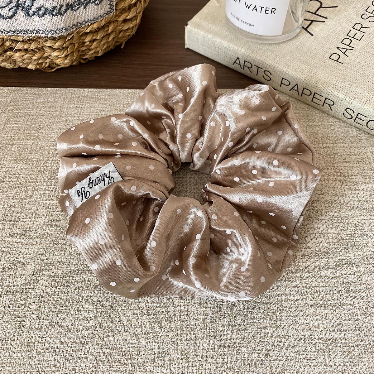 Black and White Polka Dot Satin Scrunchie - Retro French Korean Style Hair Tie for Women
