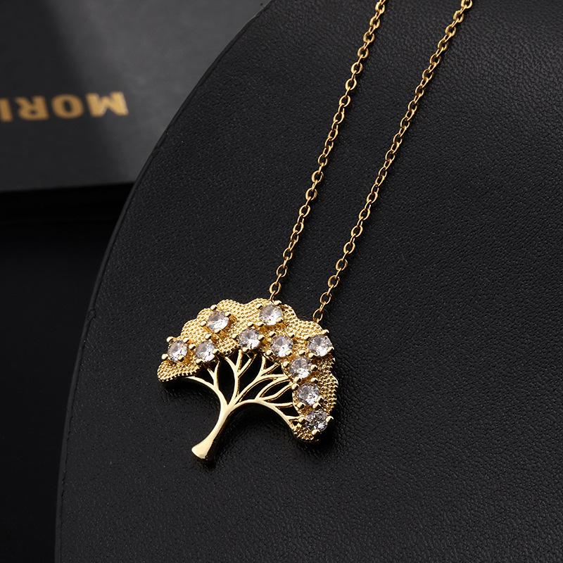 Colorful Zircon Hollow Heart Shape Tree of Life Pendant Necklace with Tassel Design Women's Jewelry