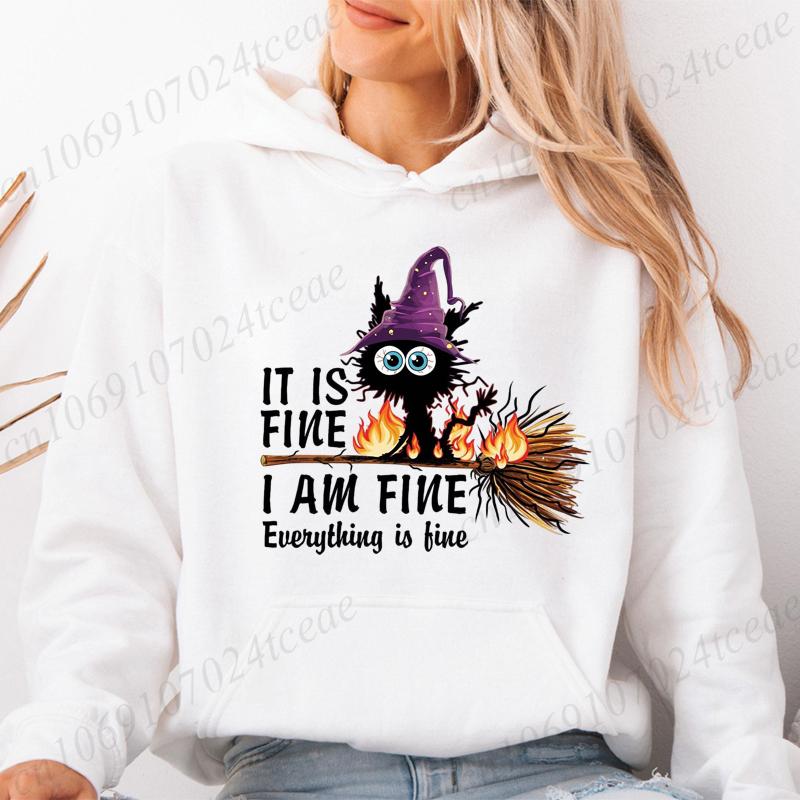 Harajuku Nytt Mode Hoodie Halloween Sarkastisk Katt Dam Hiphop Sweatshirts Lös Casual Sport Hoodie Streetwear