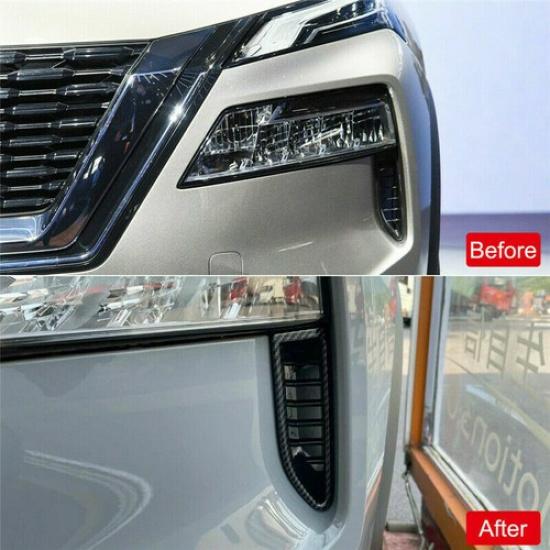 For Nissan Rogue 2021-2024 Carbon Fiber 2X Front Headlight Eyebrow Cover Trim