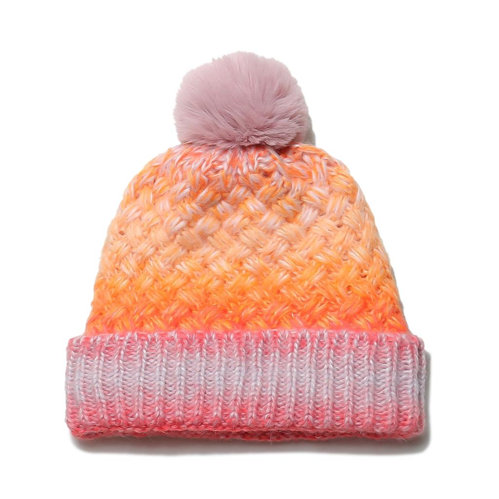 Autumn and Winter New Warm Hairball Knitted Hat Fleece Thickened Ear Protection Hat Gradual Change Color Tie-dye Wool Hat Korean Version