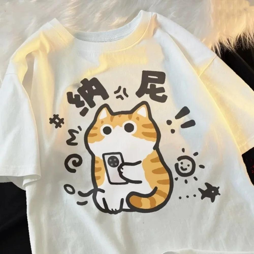 

Japanese Fashion Couple Passion Cat Tee Top Women s T-shirt Clothing Street Tops Tees Aesthetic Clothes Casual 3XL