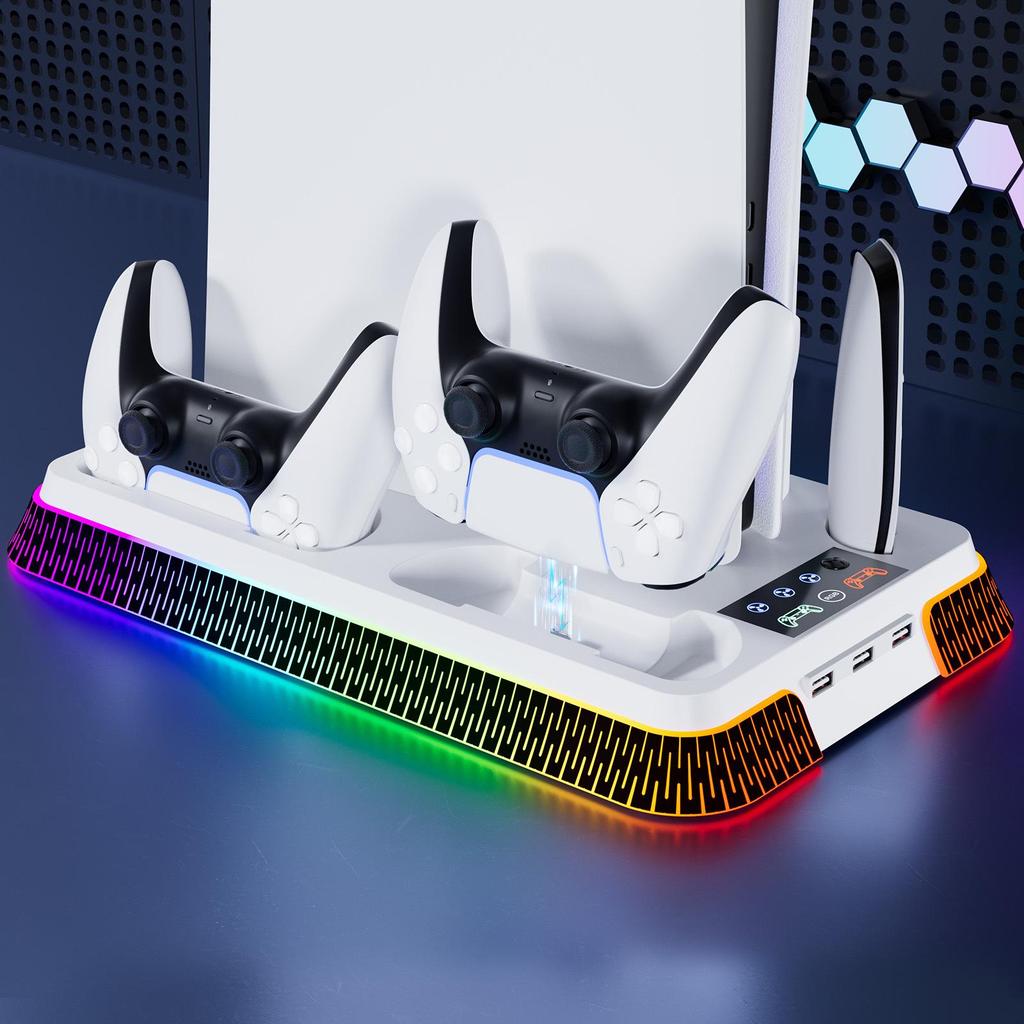 PS5 Multi-Function Cooling Base with Colorful Controller Charging Station for PS5 Pro and PS5 Slim
