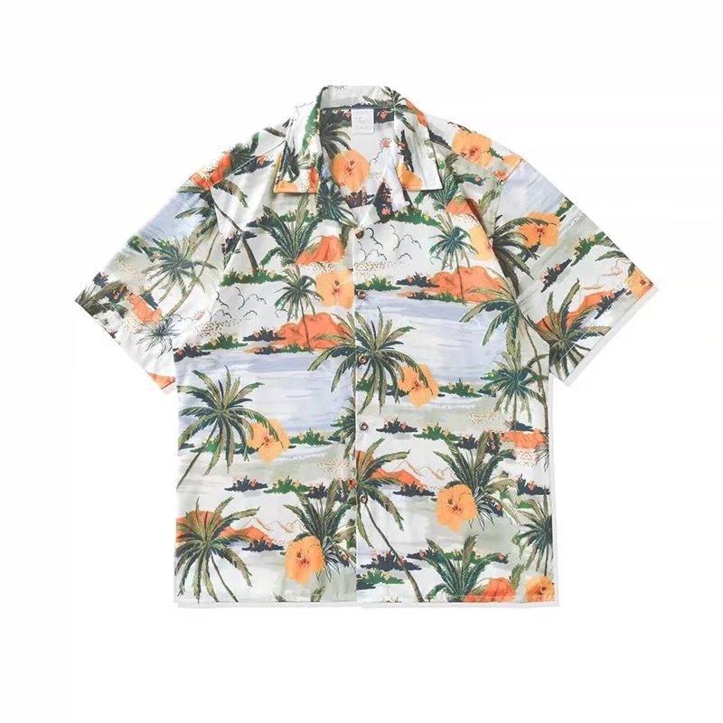 Short Sleeve Men Shirt Turn-down Collar Soft Print Loose Summer Shirt Streerwear Hawaiian Shirt