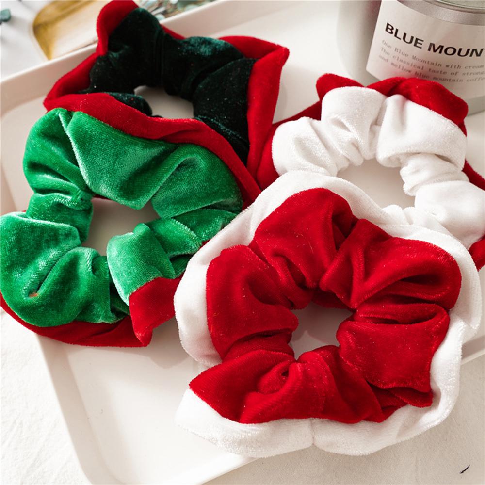 Winter Simple Elastic Patchwork Women Hair Rope Velvet Scrunchie Hair Bands Christmas Scrunchie