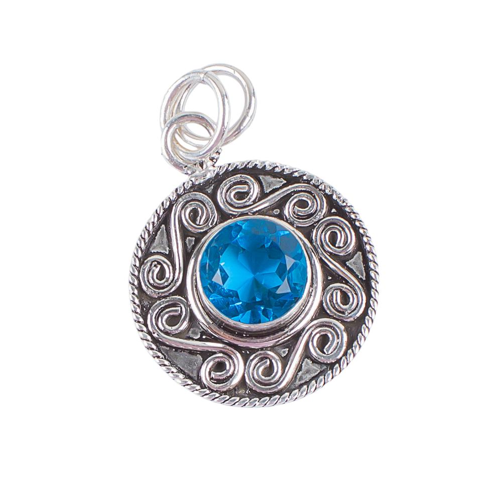 Swiss Blue Topaz Gemstone 925 Sterling Silver Pendant 1.2" Handmade Jewelry For Her EE-28-8