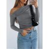 Autumn Base Shirt Slim Fit Pullover Top Slanted Shoulder Long Sleeved Women's T-shirts