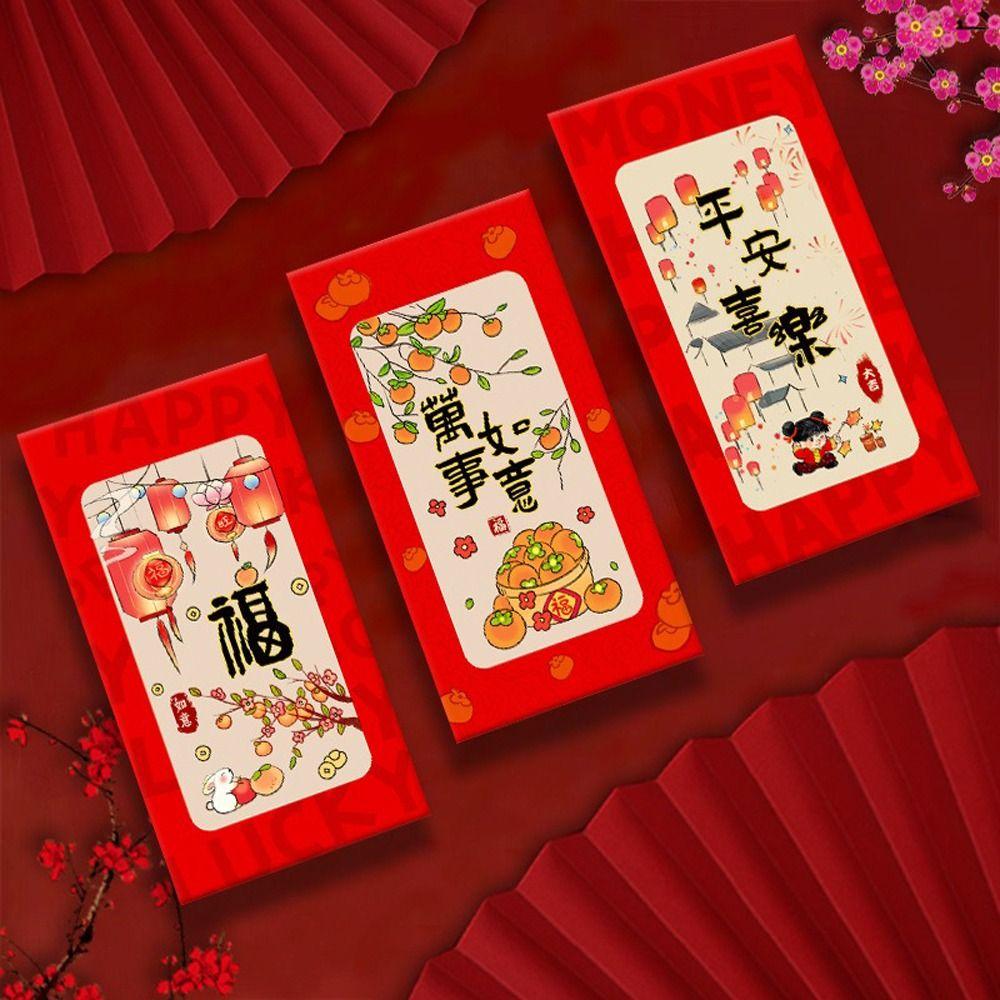 6pcs Traditional Lucky Red Pockets Cartoon Pattern Money Envelope  Year of Horse