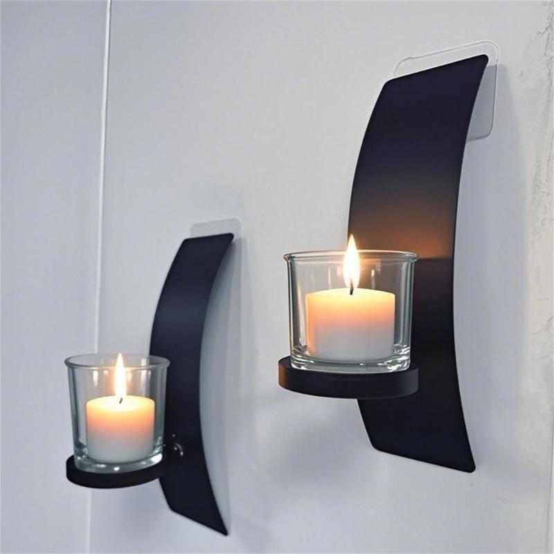 Metal Wall Mounted Candle Holders with Tealight Glass Cup Container Home and Wedding Decoration Candle Sconces Set of 2