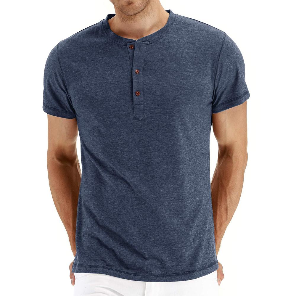 Summer Cotton Men T-shirt Henley Neck Fashion Design Slim Fit Solid T-shirts Male Tops Tees Short Sleeve T Shirt For Men