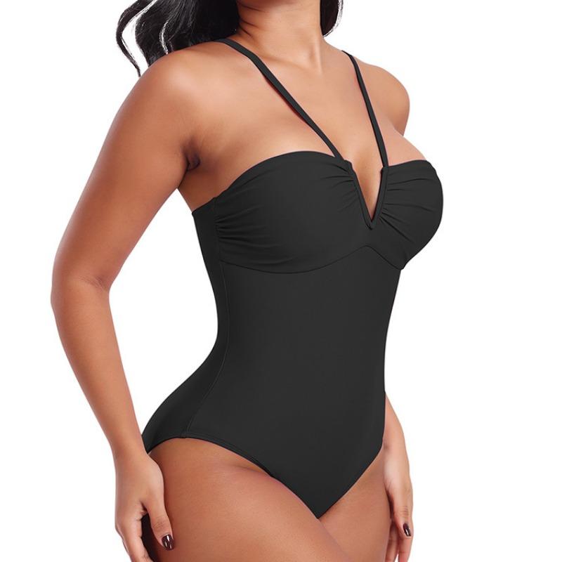Manufacturer Wholesale Swimwear Sexy V Neck Halter One Piece Bodysuit S чёрный