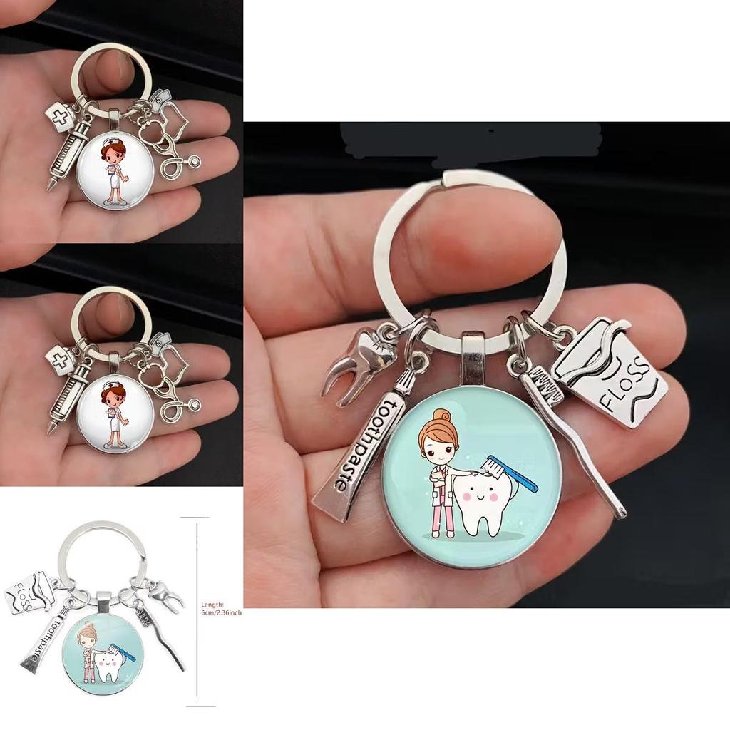 Zahnarzthelferin Schlüsselanhänger mit medizinischer Spritze und Stethoskop zum Geschenk und zur Feier
