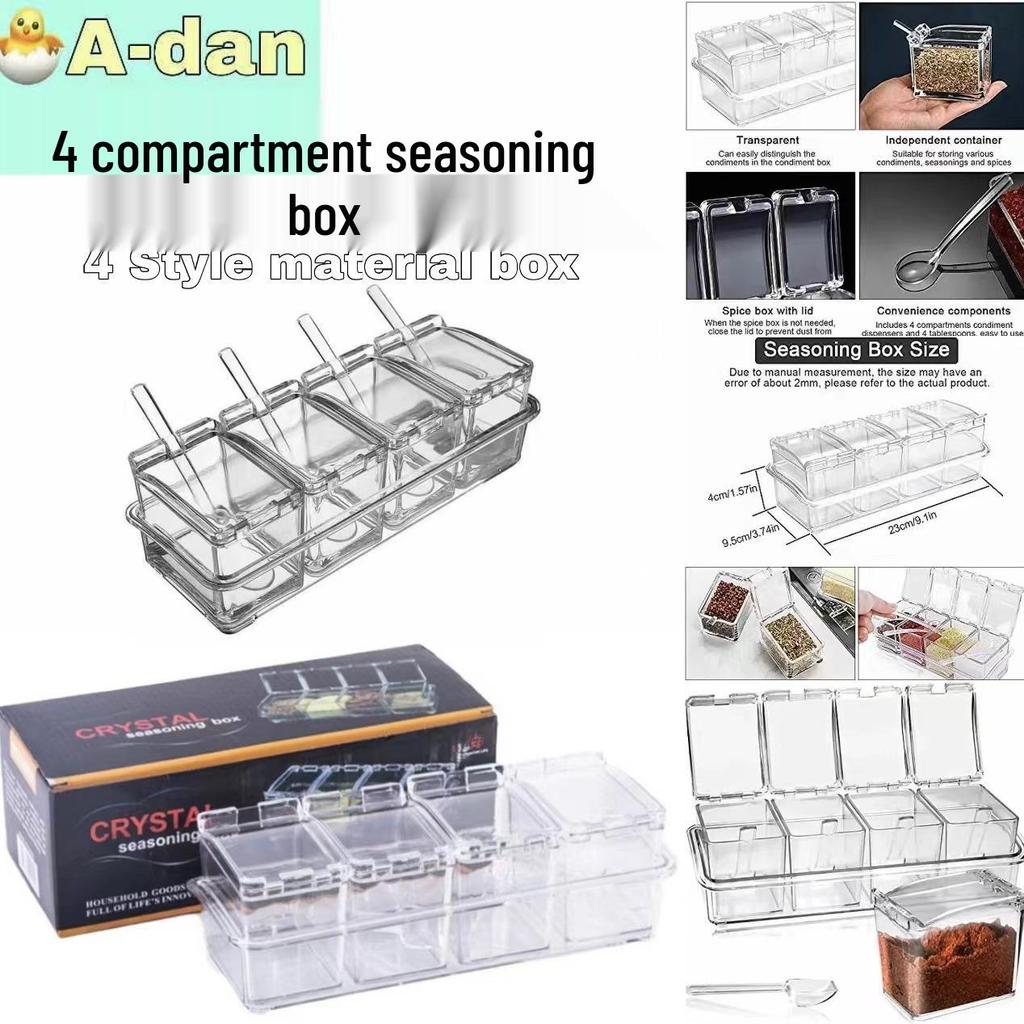 Clear Kitchen Spice Jar Set with Lids - 4-in-1 Multi-Piece Storage for Salt, Sugar, and MSG.