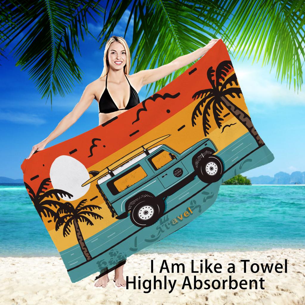 1pc Camper Van Print Towel Sports Quick-Drying Super Absorbent Camping Towel Lightweight Gym Swimming Yoga Beach Towel