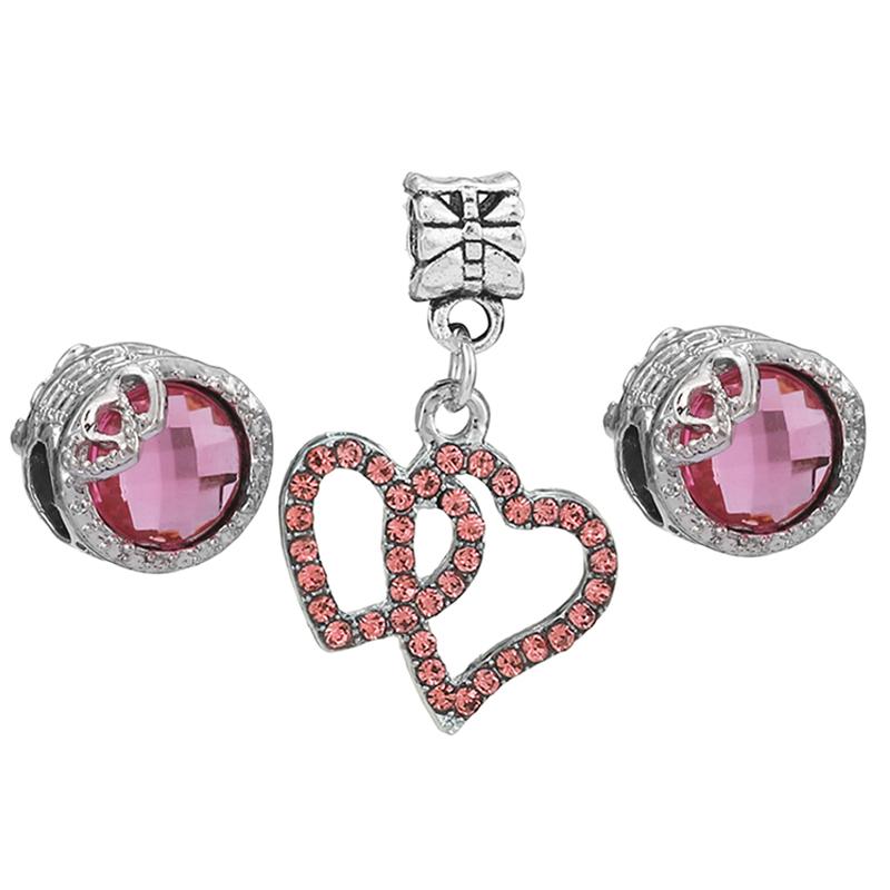 3pcs /Lot Pink Love Heart Beads Enamel Mom Pendant Fit Diy Brand Charm Bracelets Necklaces For Women Mother Jewelry Making