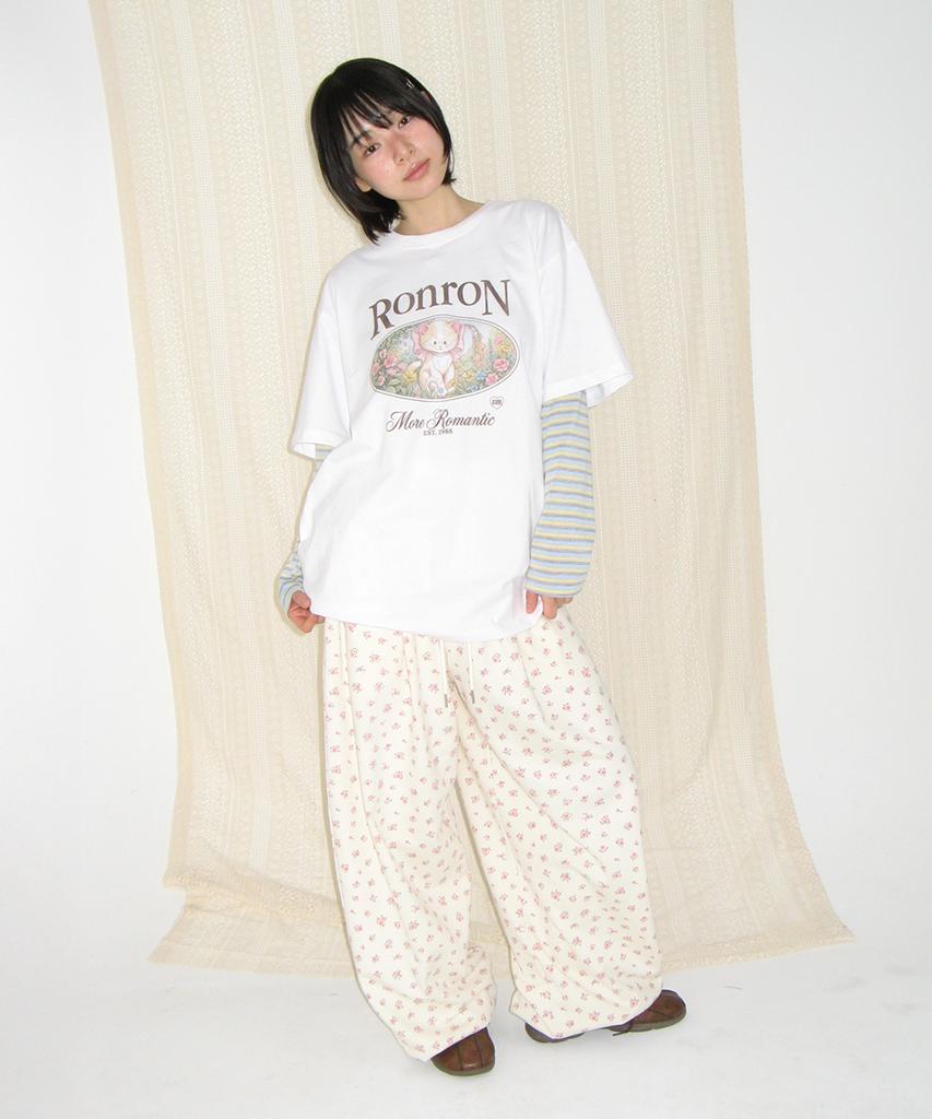 RONRON Flower Cat Over Fit T Shirt White