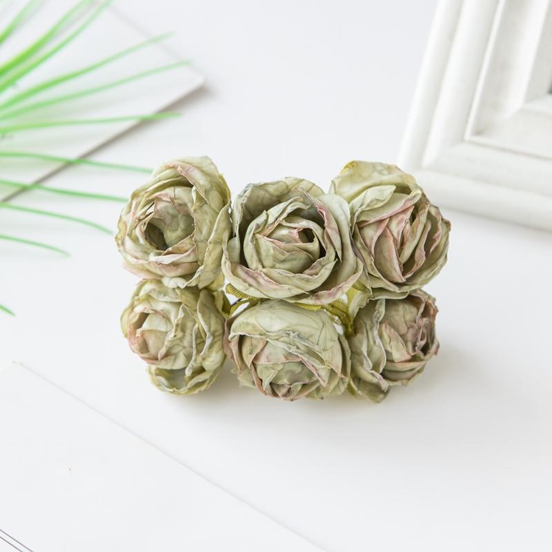 6Pcs Artificial Flowers Fake Silk Rose For Christmas Wreath Accessory Home Floral Arrangement Wedding Bridal Bouquet Decoration