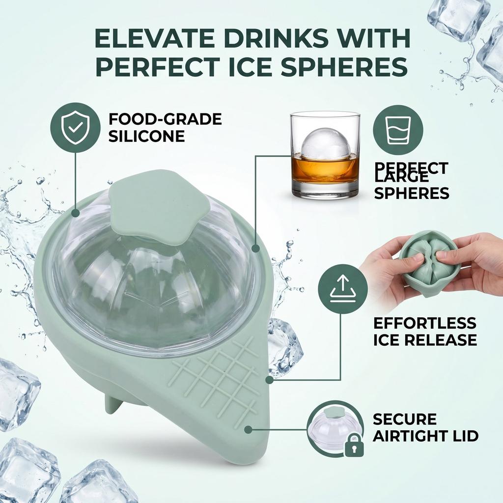 Ice Ball Mold PS Silicone Cute Easy Release Ice Sphere Maker Round Ice Cube Mold for Whiskey Cocktails