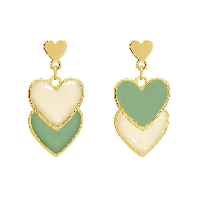 Green peach heart simple earrings new trendy temperament love stud earrings earrings earrings