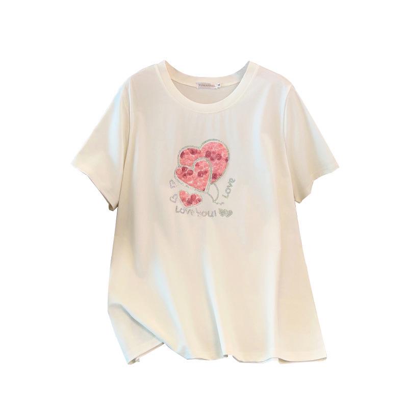 Women's Plus Size Slimming Mid-Length Loose Short Sleeve T-Shirt (200/300/350 Jin)