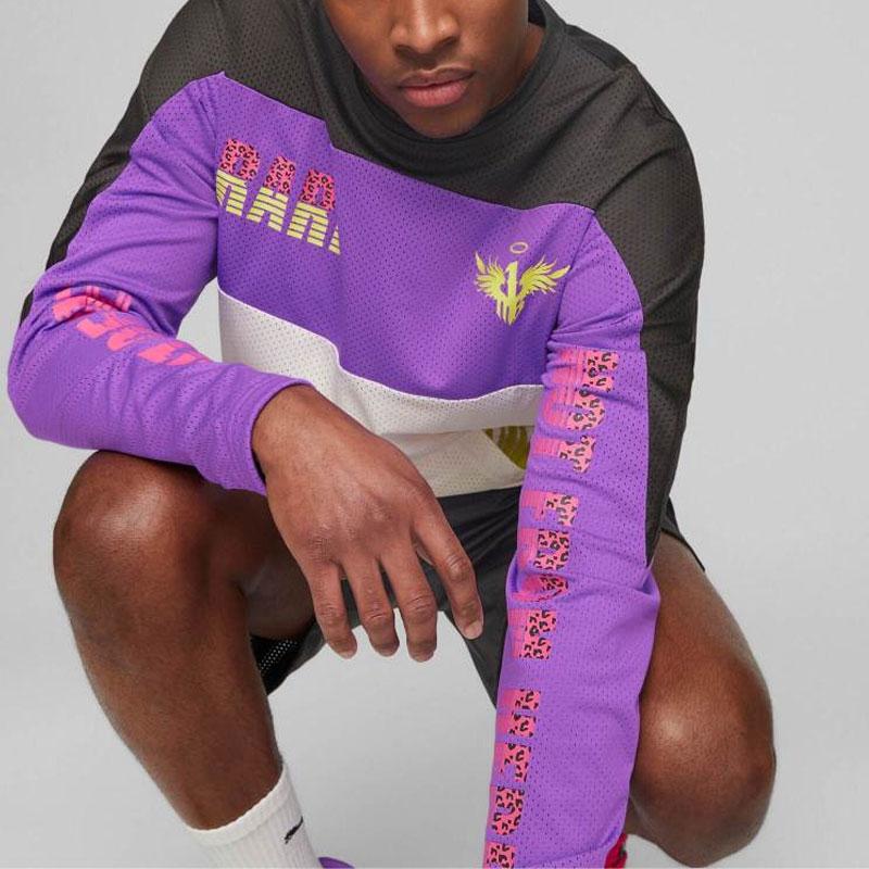 Puma X Melo Moto Cross Jersey Color Block Pattern Printed Round Knit Sweatshirt Unisex Sweatshirt White 621712-01