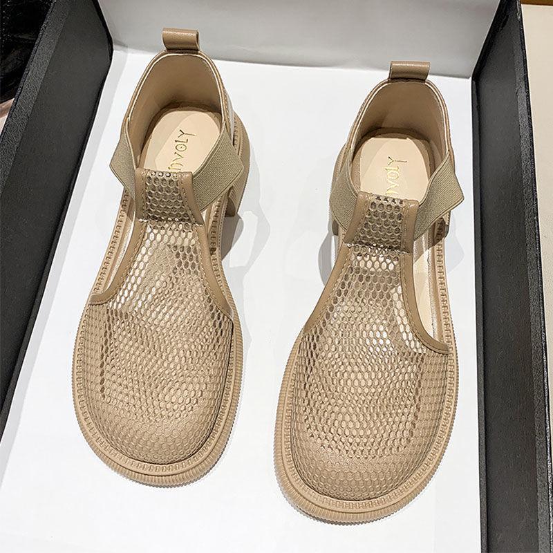 Women's 2024 Summer Mesh Closed-Toe Flat Sandals: Versatile Round-Toe Fishnet Mary Janes