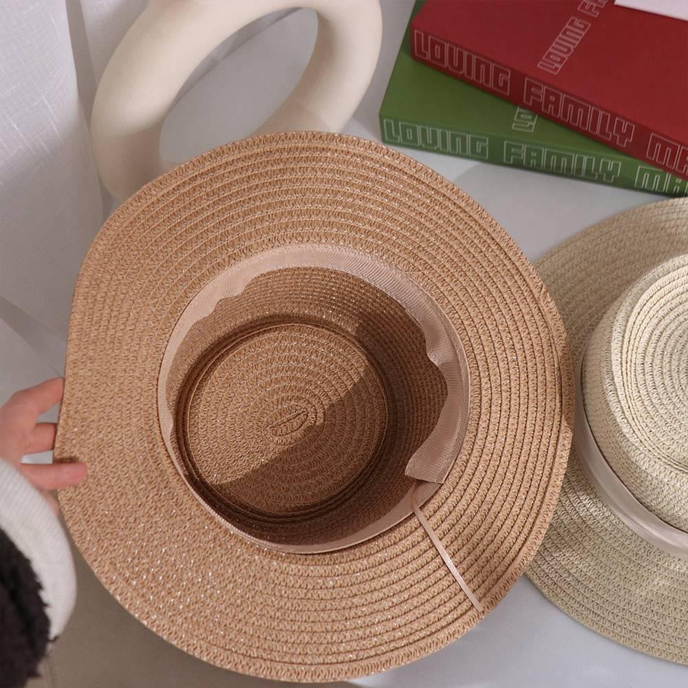 Wide Brim Straw Woven Hat Flat Brim Women's Sun Hat Retro Sunscreen Bucket Hat  Ladies