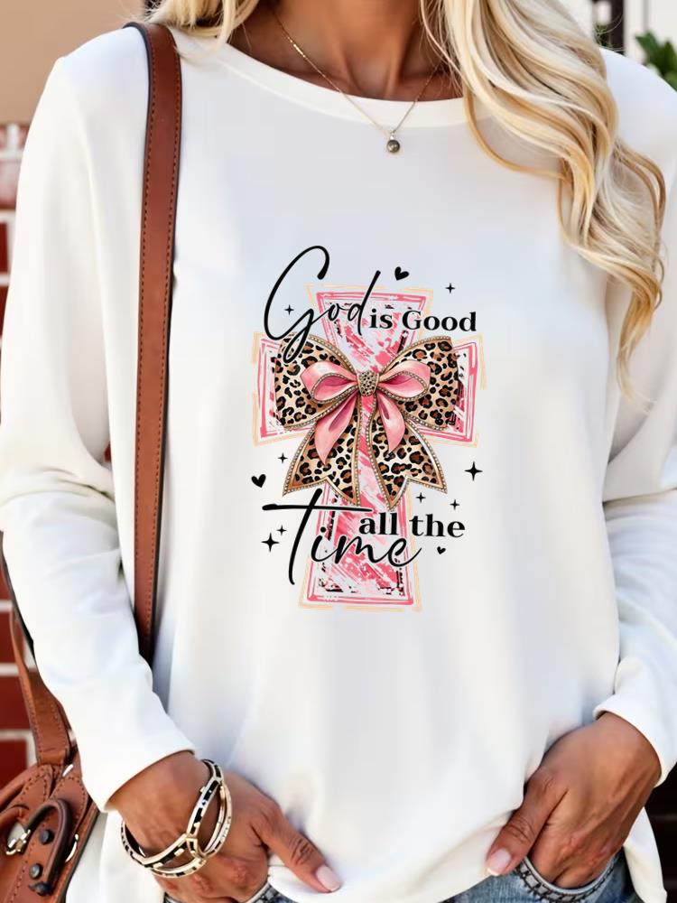 (Asian Size) faith trend flower autumn winter spring Casual Fashion Print T Shirt Tee Women Clothing Top o-neck Graphic Long Sleeve T-shirts