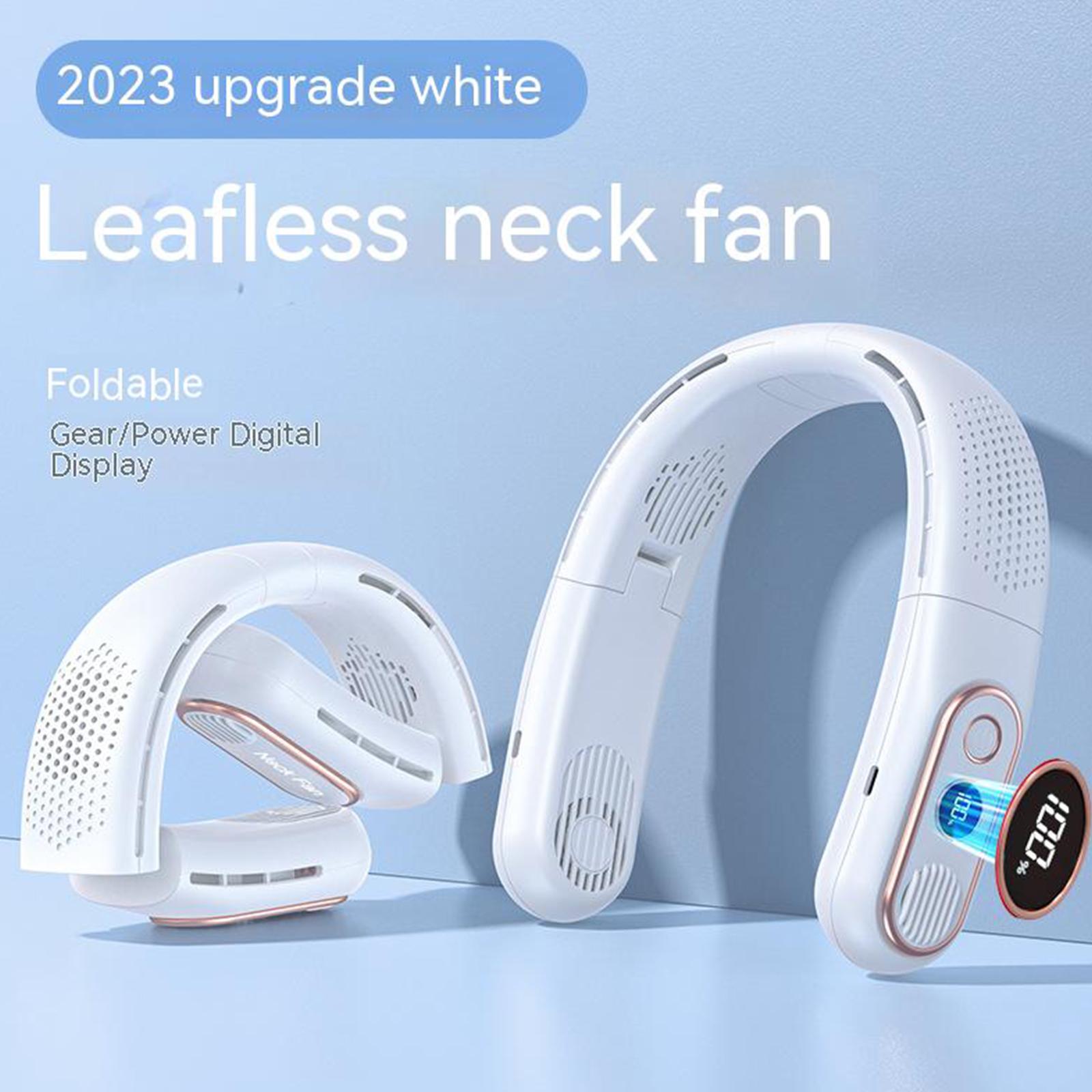 

4000mah Folding Hanging Neck Fan 3 Speeds Usb Charging Led Digital Display Mute Portable Mini Fan White#0