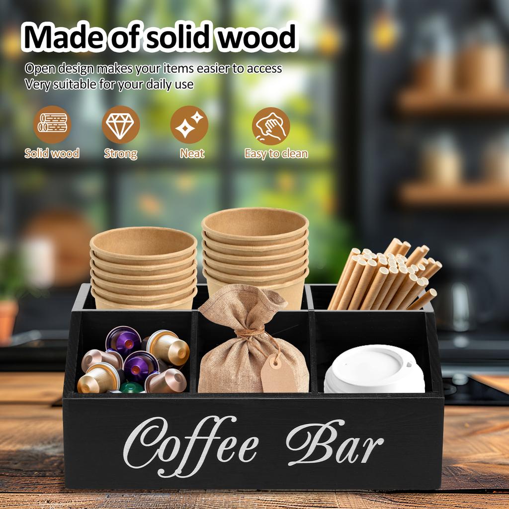 Wooden Coffee Rack Coffee Bar Organizer 5 Compartments Coffee Bar Accessories Vintage Coffee Storage Station Coffee Pods Holder