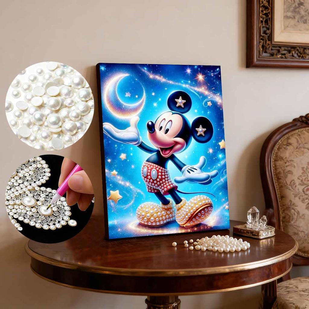 Błyszcząca Gwiaździsta Sztuka Bez Ramki z Wkładką Perłową Myszki | Tło Gwieździste Niebo, Rękodzieło 2D z Pereł, Idealna do Spokojnego, Luksusowego, Minimalistycznego Wystroju Domu