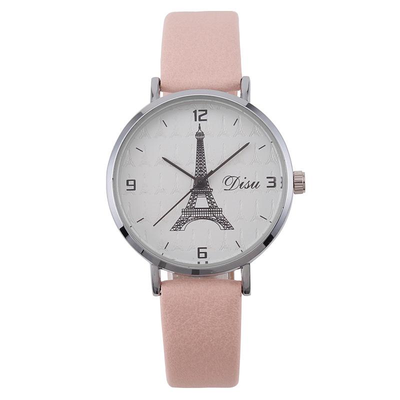 

Популярні жіночі жіночі цифрові студентські кварцові годинники Eiffel Tower на поясі рожевий